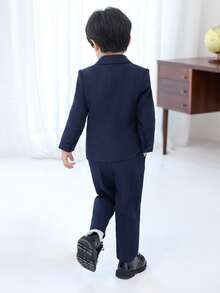 5pcs/Set Boys' Classic Minimalist Formal Suit Set - Jacket + Vest + Pants + Tie + Suspenders, Suitable For Birthday Party, Celebration, Awards Ceremony