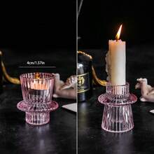 1pc European Minimalist Pink Glass Candlestick - Romantic Candle Light Prop For Home Dining Table, Candle Cup, Popular B&B Decor