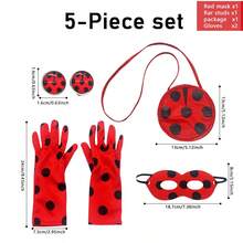 一套瓢虫派对用品包含一个面具、一双波点手套、一个瓢虫小包和一对瓢虫耳夹。适用于舞台表演、派对秀、角色扮演、摄影道具和户外聚会。 - 查看 3
