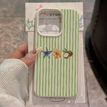 1pc TPU Material Cute Flower, Starfish, Coconut Striped Pattern Phone Case, Compatible With Iphone/ Phones - White - View 1