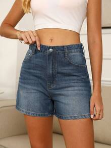Basic Summer Casual Denim Shorts - Medium Wash - View 1