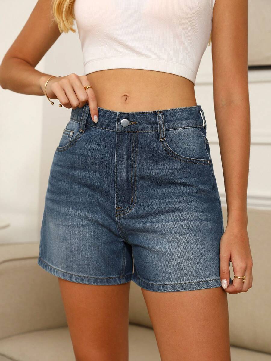 Basic Summer Casual Denim Shorts - Medium Wash - View 1