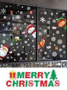 2 Piezas 51 Pegatinas de Copos de Nieve Navideños para Ventanas, Calcomanías Decorativas Navideñas de Copos de Nieve, Papá Noel y Renos, Pegatinas Navideñas para Ventanas de Cristal