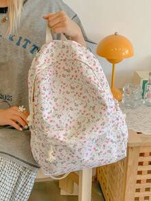 1 chiếc balo in hình phong cách sinh viên dễ thương, có ngăn đựng laptop, dây đeo vai điều chỉnh được, túi du lịch nhẹ nhàng, phù hợp cho nữ sinh/thiếu niên/sinh viên/sinh viên mới tốt nghiệp, sử dụng hàng ngày, đi chơi, du lịch, đi học và mùa tựu trường. - trắng - Xem 5