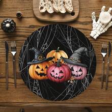 4 Stücke/6 Stücke/8 Stücke Halloween Schwarze Runde Tischsets, 38 cm Spinnennetz Muster Küchen- und Esszimmer Tischsets, geeignet für Feierlichkeiten