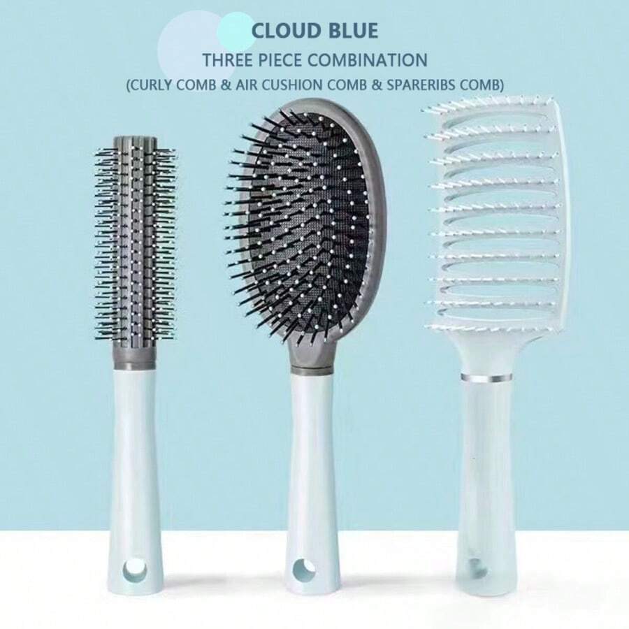 Curling Comb Three Piece Set  Curl Defining Brush-Curly Hair Brush Define Styling Brush For Curly Hair, Curl Brush For Curly Hair Wet, Shaping & Defining Curls For Women ,Christmas Gifts - Bộ ba món màu xanh 3 món - Xem 1