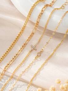 5pcs High-Quality Cubic Zirconia Cross Decorated Multilayer Bracelet, Fashionable, Suitable For Women's Parties, Gatherings, Daily Wear, Music Festival, And Gifts - Yellow Gold - View 2