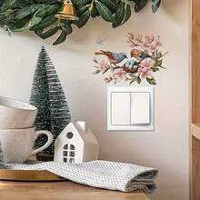 创意鸟巢、鸟妈妈和宝宝开关贴、可爱熊猫拿着雨伞开关墙贴，适用于酒店、家庭、办公室、客厅、卧室，可移除 PVC 墙贴 - 彩色 - 查看 3