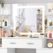 Gran tocador blanco con espejo maquillaje iluminado LED 7 cajones mueble dormitorio elegante funcional moderno almacenamiento orden cuidado personal baño hogar - Blanco - Ver 4