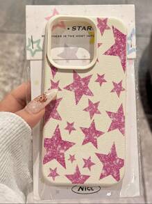 1pc Silver Star Pattern Litchi Texture Anti-Fall Anti-Slip Soft Phone Case Protective Cover Compatible With Apple And Phones Waterproof Shockproof Scratch Resistant