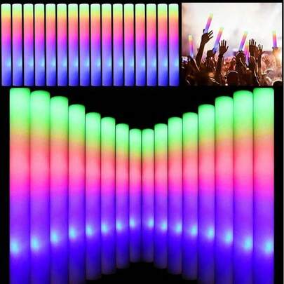 100 PCS LED Foam Glow Sticks, Glow Sticks Bulk Party Pack With 3 Modes Colorful Flashing, Glow In The Dark Party Supplies, Light Up Foam Sticks For Wedding, July 4th, Birthday, Raves, Concert