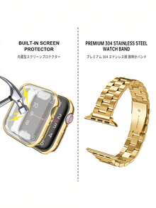 二合一套装：14mm窄款金色金属表带，兼容Ultra/Series 3/2/1/SE/S10/S9/S8/S7/S6/S5/S4/S3/S2/S1，适合38mm/40mm/41mm/44mm/45mm/46mm表壳，金色女士表带，兼容表壳。