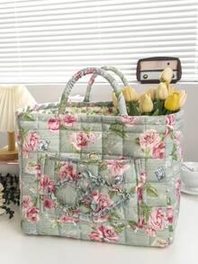 Panier de rangement matelassé à imprimé floral, panier à linge, grande capacité, portable, pliable, panier à goûter, grand panier carré, doux, rustique, chic, pour vêtements sales, essentiels du quotidien pour femmes et filles, panier de rangement pour cosmétiques, jouets, produits de soins de la peau, rangement de maquillage pour femmes, panier de rangement multifonctionnel, organisateur de cosmétiques, décoration d'intérieur, salon, chambre à coucher, salle de bain, convient pour toutes les saisons - Multicolore - Voir 12
