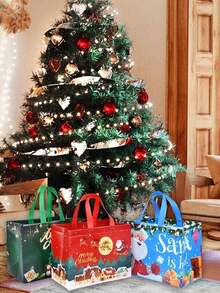 4 Piezas de Bolsas Reutilizables de Regalo de Navidad con Asas, Bolsas de Navidad de Tela No Tejida, Bolsas de Regalo de Navidad a Granel para Regalos de Navidad, Envoltura de Regalos, Compras, Suministros para Fiestas de Navidad