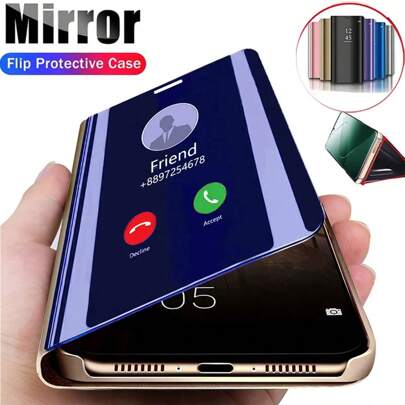 Hadaasi 1pc Blue Flip-Cover 3D Mirror Luxury Electroplated Glossy Folding Stand Leather Case, Creative New Scratch-Resistant Protective Stylish Phone Case For Samsung Galaxy S26 Ultra/S26 Plus/S26/S26 Edge/S26 Pro/S25 Ultra/S25 Plus/S25/S25 Edge/S24 Ultra/S24 Plus/S24/S23 Ultra/S23 Plus/S23/S22 Ultra/A17 And Apple 17 Pro/17 Pro Max/17 Air/17/A07 And Honor 400/400 Pro/400 Lite