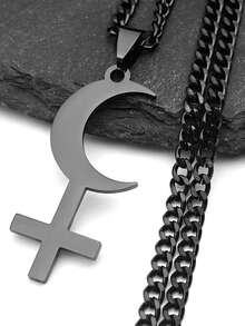 Lilith Crescent Inverted Cross Necklace Stainless Steel Astrological Symbol Sign Necklaces Satan Jewelry Cruz Invertida - Necklace - View 17