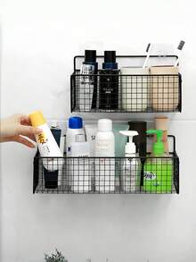 1/2/3pcs Iron Mesh Kitchen/Bathroom Storage Rack, Large Capacity Wall-Mounted Organizer Basket, No Drilling Required, Suitable For Kitchen, Bathroom, Dorm
