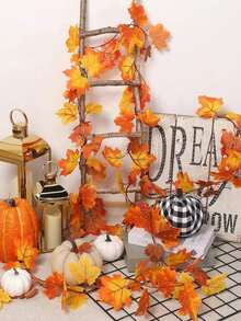 1件26片装，长约200厘米，人造枫叶，优雅的秋季花环枫叶，悬挂式植物绿色装饰，适用于卧室、家居墙壁、派对拱门、公寓房间装饰，非常适合感恩节装饰、家居、婚礼、壁炉和圣诞节！秋季装饰，秋季 - 彩色 - 查看 4