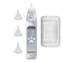 Elektryczny aspirator do nosa dla niemowląt, 3 regulowane poziomy ssania, 3 silikonowe końcówki ssące, funkcja uspokajania muzyką i światłem, ładowanie przez USB