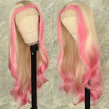 13X4 Free Part Black Green Highlights Body Wave Lace Front Wigs Pre Plucked Soft Long Wavy Hair Wigs Heat Resistant Wave Wigs Glueless Christmas Wig Long Wavy Synthetic Lace Front Wigs For Women Perfect For Daily Wear & Parties - 挑染粉色 - 查看 4