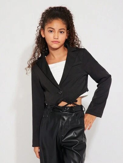 Radiana 青少年女孩休闲缺口领蝴蝶结装饰短款夹克外套