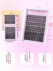 SEXYSHEEP 164pcs D-Curl Fluffy False Eyelashes Mixed Set, Curled, Lengthening, Volumizing Effect, Non-Shedding, Soft & Natural, 10-16mm Mixed DIY Lash Clusters, Natural Length & Density, Long-Lasting, DIY Eyelash Extension Kit Includes Glue, Sealant, Removal Tools & Tweezers, Suitable For Beginners, Home, Party, Music Festival - Black - View 6