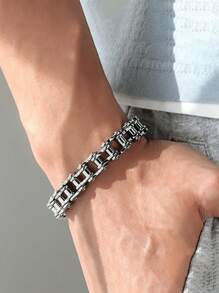 1 件复古朋克风格自行车链手链，男士街头时尚腕饰，高品质不锈钢首饰 - 鈦鋼男士手鍊 - 查看 1
