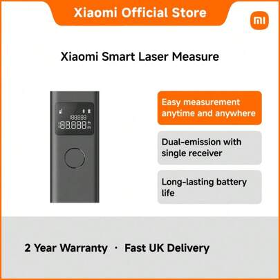 Xiaomi Smart Laser Measure – 40m Range, ±3mm Precision, LCD Display, Bluetooth Sync Via App, 370mAh USB-C Rechargeable Battery, Compact Digital Distance Meter For Home Renovation, Interior Design, And DIY Projects