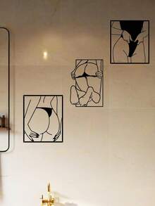 1pc Modern Black Metal Sign - Decorative Bathroom Wall Art, Hanging Iron Sculpture, Wall Mount Design For Home Decor, Unique Gift Idea, Rust-Resistant, Easy To Install