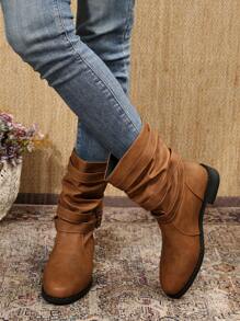 Fall/Winter New Women's Black Warm Boots, Fashionable Round Toe Soft Leather Riding Boots, Western Style Side Zipper Boots