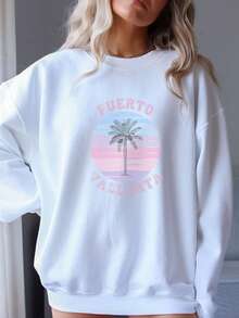Organic Cotton Printed Casual Cute Ribbed Sweatshirt, Daily Wear - White - View 1