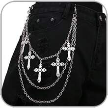 Punk Layered Pants Chain For Men Women, Silver Heart Cross Rivet Tassel Wallet Chains, Hip Hop Pocket Chains, Goth Jewelry Key Chain Wallet For Men - 風格8 - 查看 10