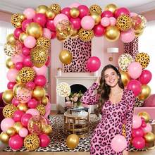 103pcs Leopard Print Themed Balloon Garland Arch Set, Including Hot Pink, Pink, Gold, And Leopard Print Latex Balloons, Perfect For Birthday Parties, Baby Showers, Bridal Showers, Bachelorette Parties, Outdoor Decorations, And Leopard Print Themed Party Decorations. - Multicolor - View 4