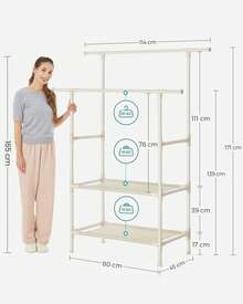 Portant à Vêtements Double Barre, Portemanteau, Penderie, Organisateur, en Métal, avec Étagère de Rangement à 2 Niveaux, Charge 70 kg, Montage Facile, Blanc - Blanc - Voir 6