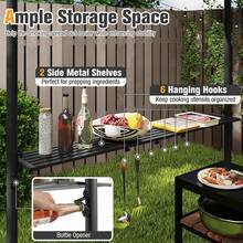 8' X 5' Grill Gazebo Outdoor Double-Tiered Grill Canopy W/ 2 Shelves & 6 Hooks - Grey and Black - View 8