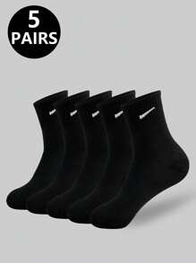 1 双/5 双/6 双女士休闲长袜，简单舒适日常穿着男女通用中筒袜，秋季袜子