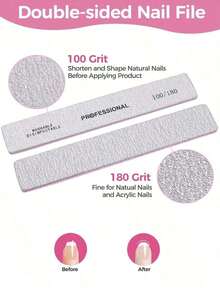3Pcs Nail Files 100/180 Grit, Professional Quality Nail Sanding Block File Emery Board Nail Buffer Block For Home Salon - 灰色 - 查看 4