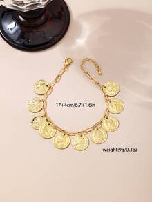 1 pieza Pulsera vintage con moneda y cadena ovalada para mujeres, adecuada para festivales