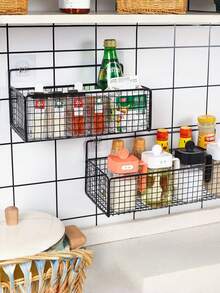 1/2/3pcs Iron Mesh Kitchen/Bathroom Storage Rack, Large Capacity Wall-Mounted Organizer Basket, No Drilling Required, Suitable For Kitchen, Bathroom, Dorm
