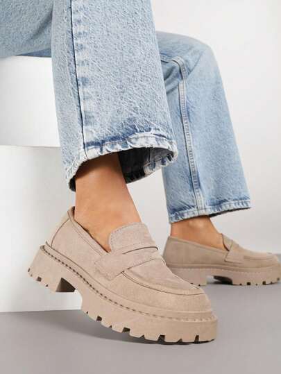 Lässige Mokassin-Schuhe, Kunstveloursleder Material, Plateausohle