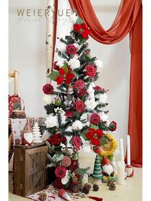 Caja combinada de flores artificiales rosas para decoración de bodas, flores falsas para decoración, flores de seda para decoración de interiores, flores para pastel, flores falsas para manualidades - Feliz Navidad Rojo - Ver 3