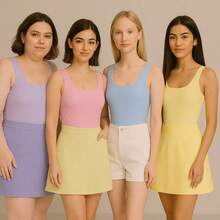 Kit 4 Bory Bodi Leotard Tank Top Thick Strap Casual Second Skin Fashion Women's Female P M G GG - 淡紫色/粉紅色/藍色/黃色 - 查看 2