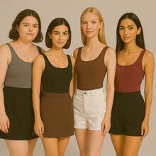 Kit 4 Bory Bodi Leotard Tank Top Thick Strap Casual Second Skin Fashion Women's Female P M G GG - 酒紅色/黑色/棕色/灰色 - 查看 2