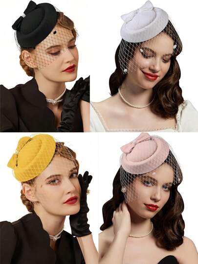 Sombreros de fascinador para mujeres - Sombrero de té para fiesta, fascinador de Kentucky Derby, sombrero de flor de malla tipo pillbox para boda y novia, tocado, accesorios de rave, sombreros pequeños, mini fascinador, mini sombrero de copa, mini gorra, otoño, accesorios de Halloween, novia, regalos, accesorios para el cabello, noche de gala