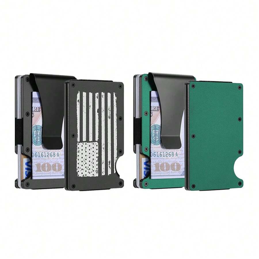 1 Or 2-Pack: RFID Blocking Slim Credit Card Holder Wallet For Men – Minimalist, Scratch-Resistant, With Removable Money Clip | Modern, Durable, Everyday Carry - 綠色愛國 - 查看 1