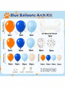 130 قطعة مجموعة بالونات بموضوع باترول، تشمل بالونات معدنية على شكل عظم الكلب وبصمة القدم + بالونات ملونة مزخرفة بالكونفيتي، بالونات لاتكس سميكة باللون البرتقالي والأزرق الفاتح، طقم إكليل وقوس البالونات، مناسب لأعياد ميلاد عمر 1/3/5 سنوات، ديكور حفلات استحمام الطفل