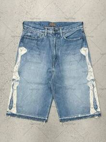 Vintage Retro Street Style Mid-Thigh Denim Shorts Delicate Embroidered Design Soft Breathable Fabric Casual Daily Streetwear Vacation Outfits - 藍色 - 查看 2