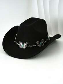 1 Stück universeller weicher Hut Westernhut mit Metall-Schmetterling-Accessoire, ist eine modische Rückkehr zur Schulsaison, geeignet für Western-Themen-Events, Halloween, Rollenspiele, Abschluss, Musikfestivals und Outdoor-Sport