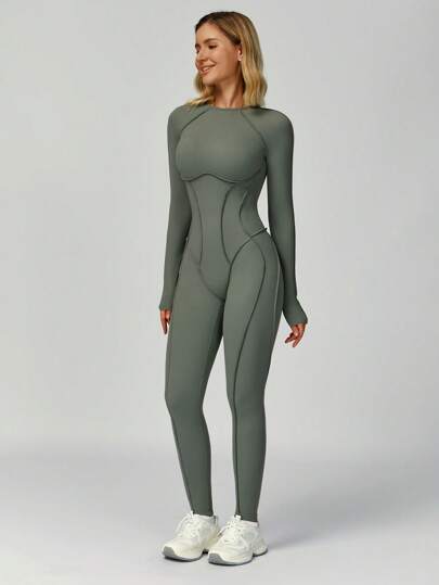 MASKERT 女士运动服瑜伽服连体裤跑步运动健身服高弹瑜伽服居家休闲舒适亲肤