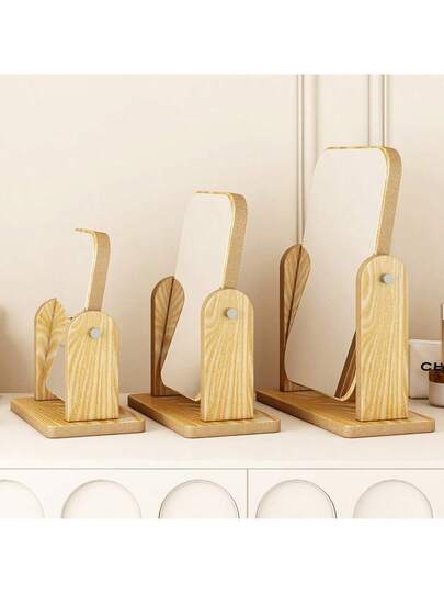 1PC Rotatable Vanity Makeup Spiegel Wooden St Polished Finish, Adjustable Bureau Bedroom, Bathroom, Skincare Makeup, No Battery Required view 9